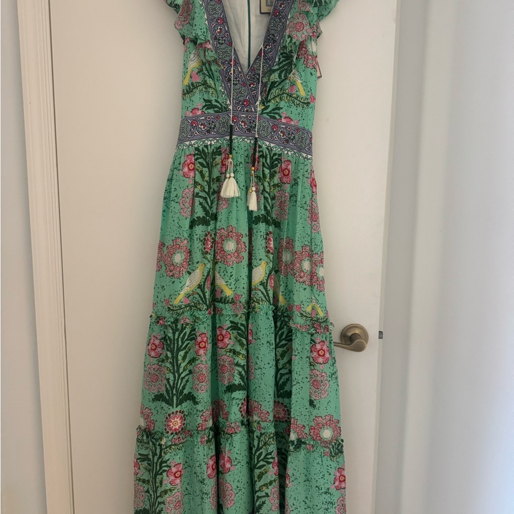Belle Chloe Maxi dress green pink bird print - Picture 3 of 10